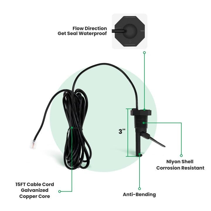 Watflow Flow Switch with Tee for Hayward Salt Away 15FT Tee, BLACK