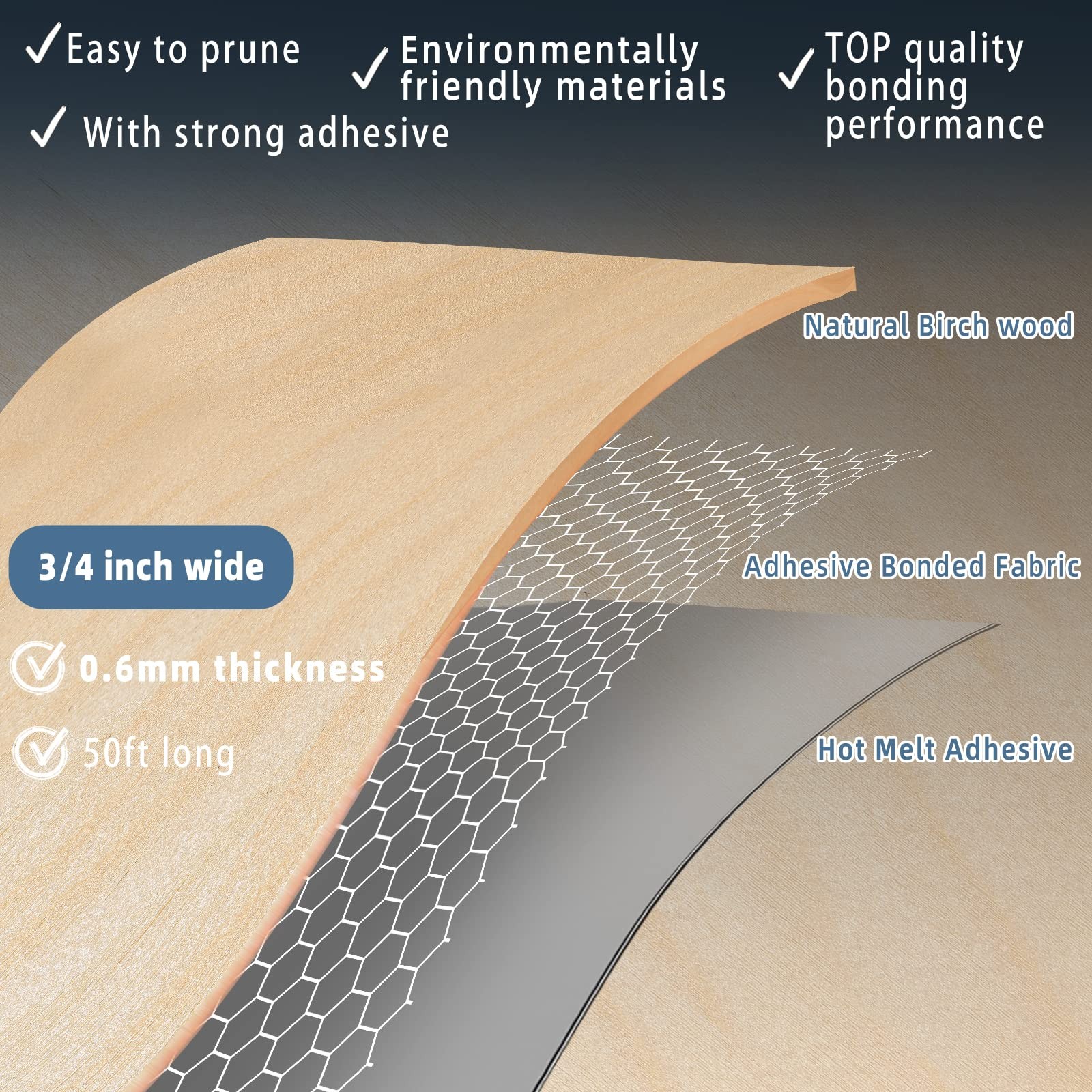 ZYJT Birch Edge Banding, 3/4 inch x 50ft roll of Veneer Edge Banding Pre-glue...