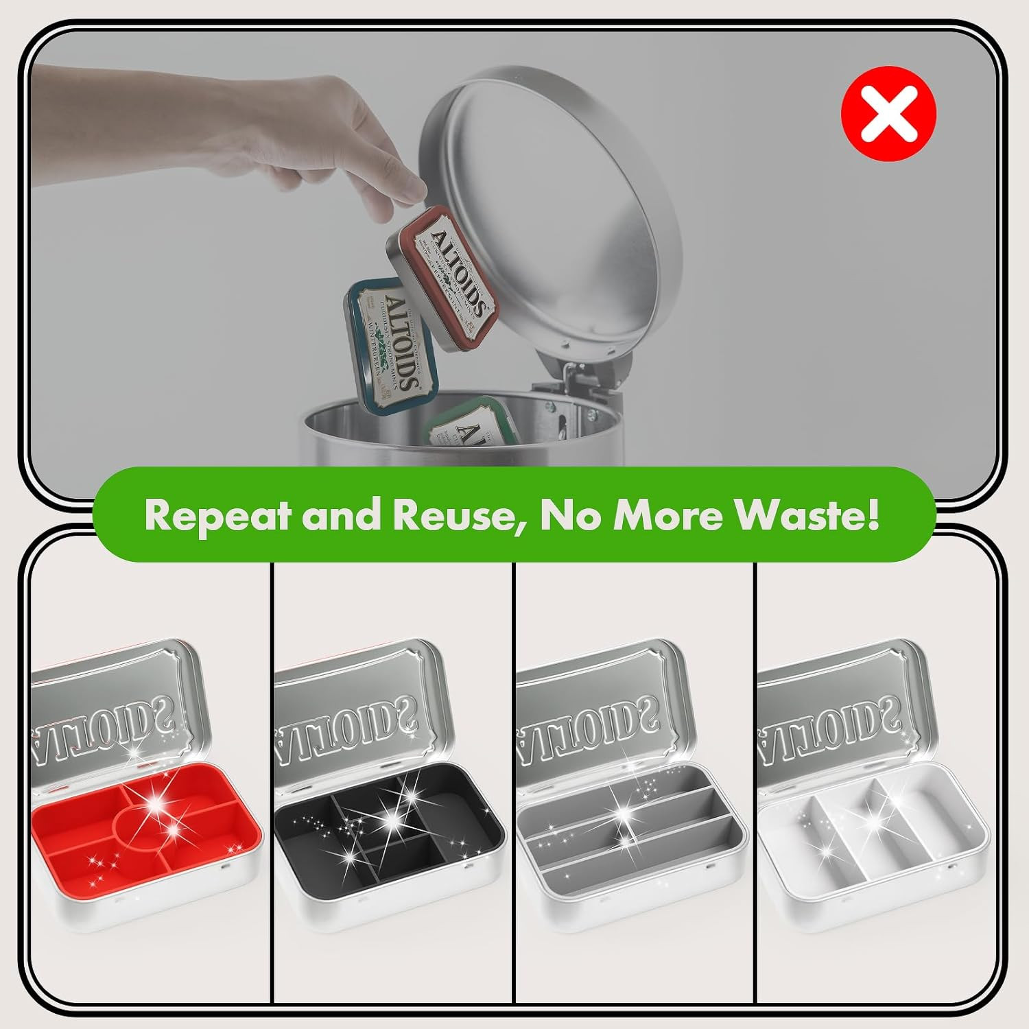 4-Pack Tin Organizer Inserts for Altoids 1.76oz – Dividers for Travel, Pills & M