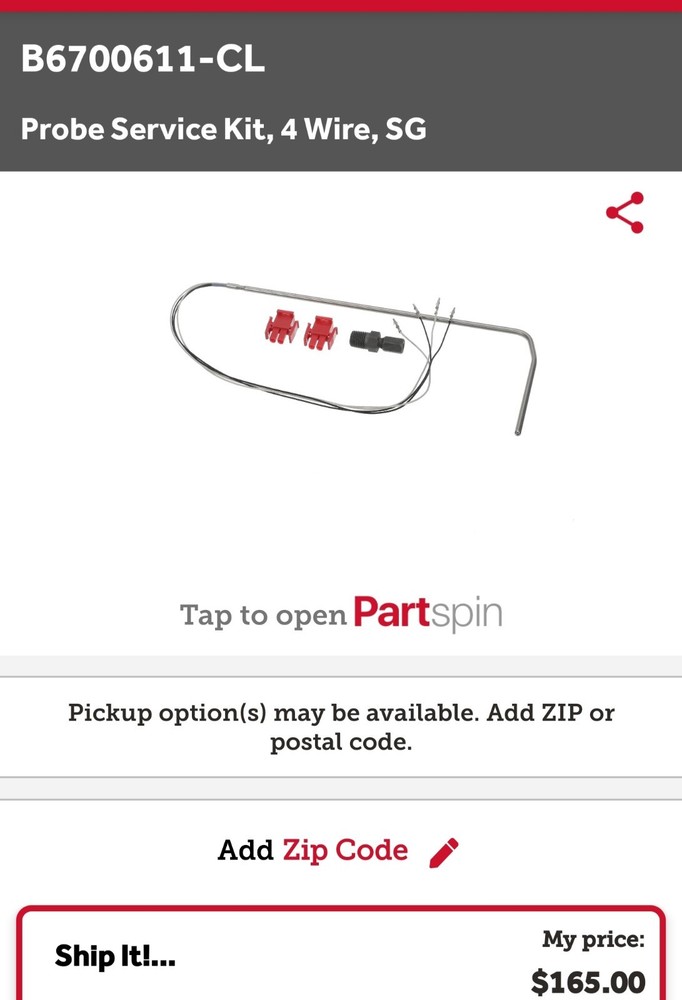 Pitco Temperature Probe Part Number  B6700611-CL#152