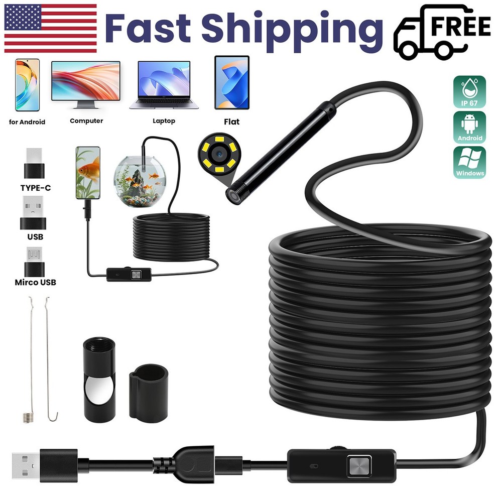 HD Snake Borescope Camera Inspection Endoscope Waterproof For Android PC USB