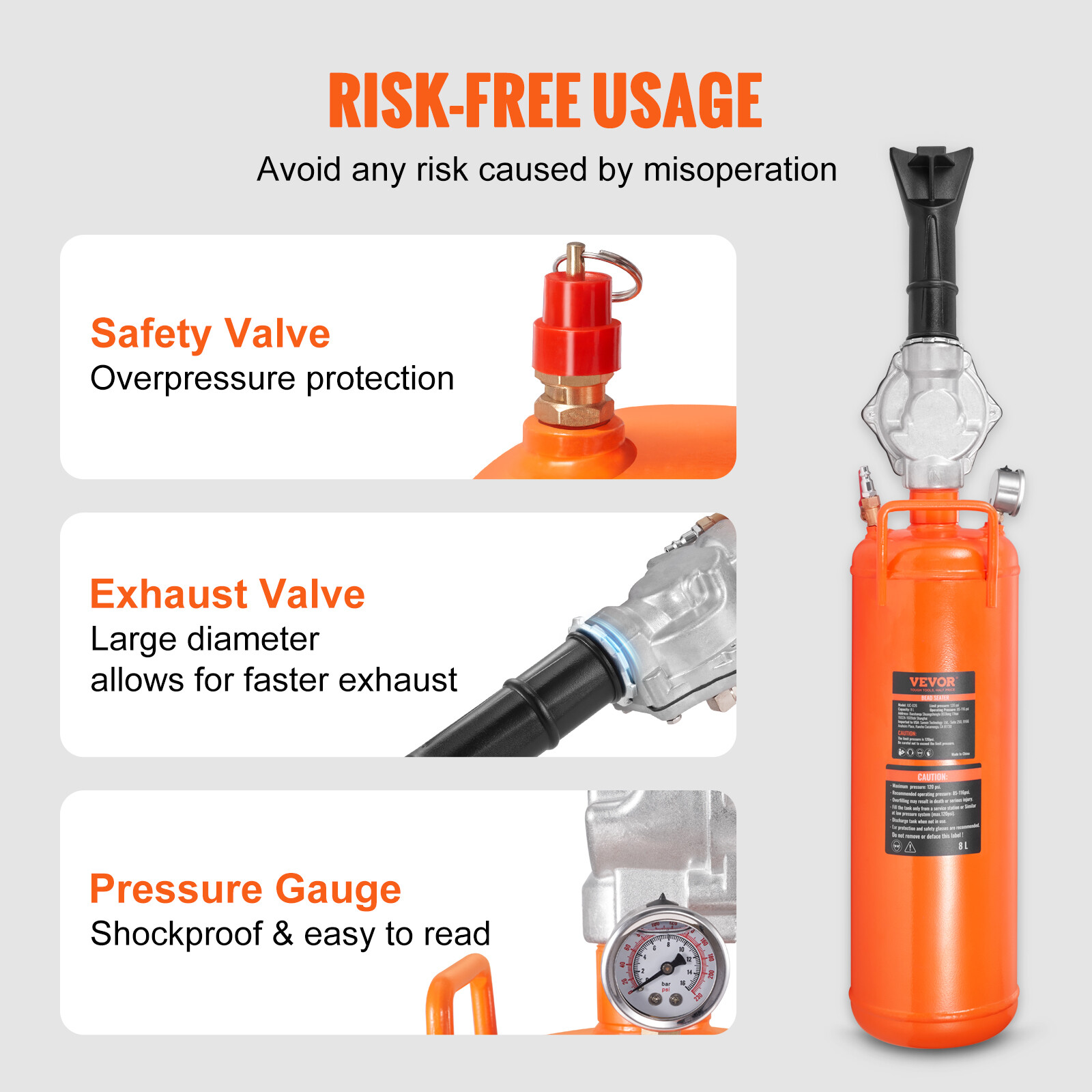 VEVOR Tire Bead Seater 8L/2.1 Gal Air Blaster Portable Trigger Seating Inflator