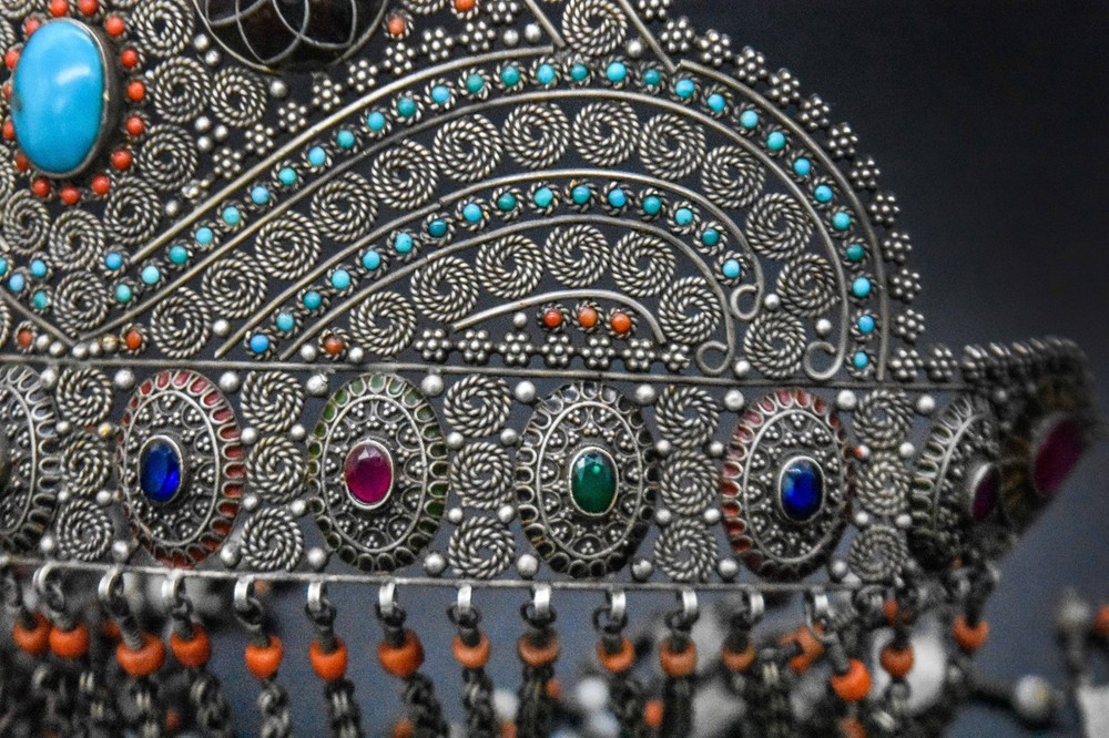 Exquisite Bukhara Persian Solid Silver Tiara with Stone work Islamic Eastern