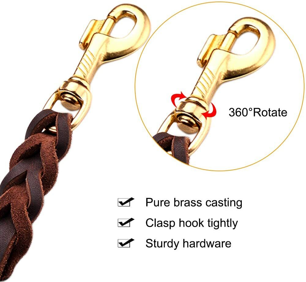Genuine Leather Dog Leash Braided Heavy Duty Training Lead for Medium Large Dogs
