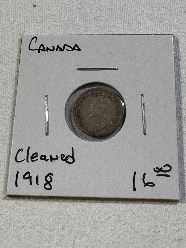 1918 Canada 5 Cents Small Silver Coin Cleaned