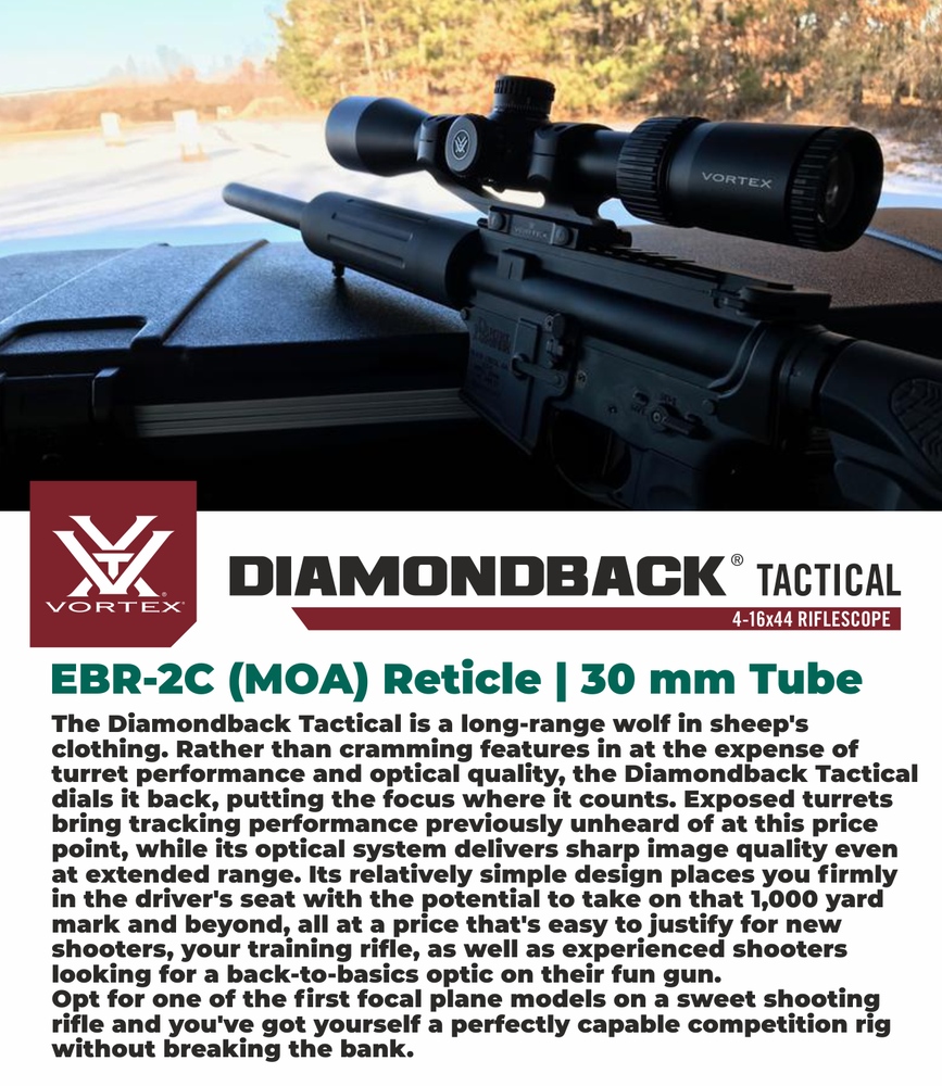 Vortex Optics Diamondback 4-16x44 FFP Riflescope EBR-2C MOA with Free Hat Bundle