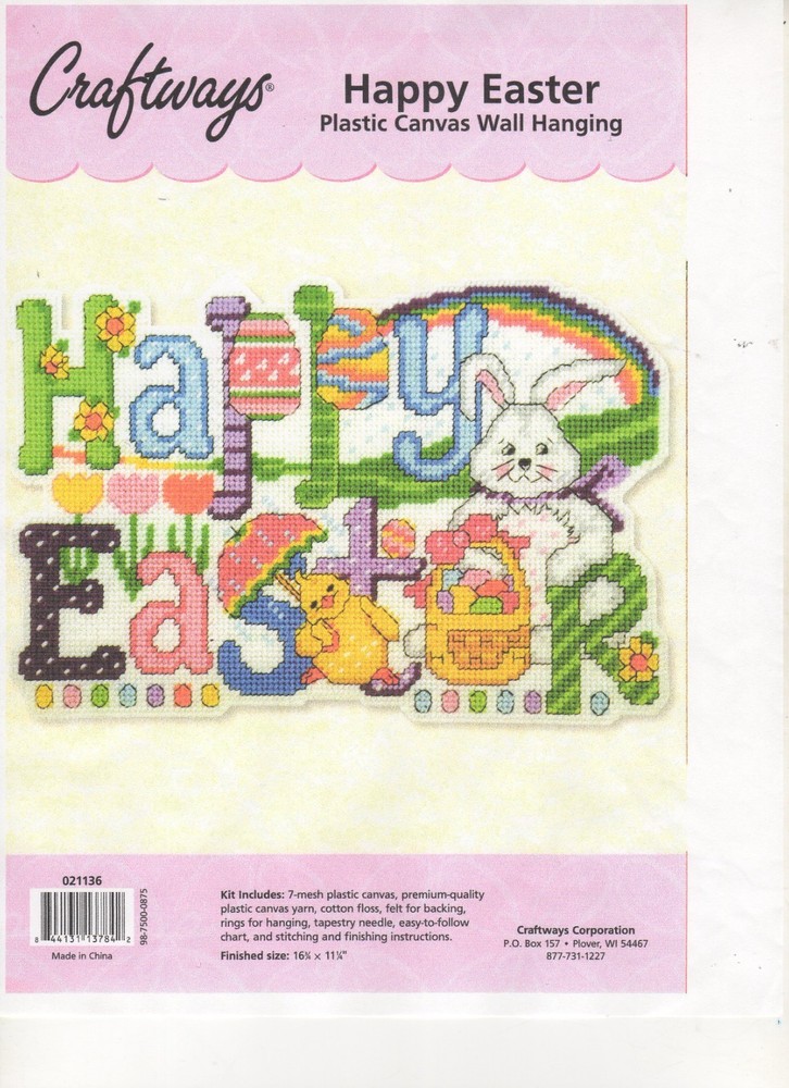 HAPPY EASTER SIGN WALL HANGING  7ct plastic canvas PATTERN (#TF0345)