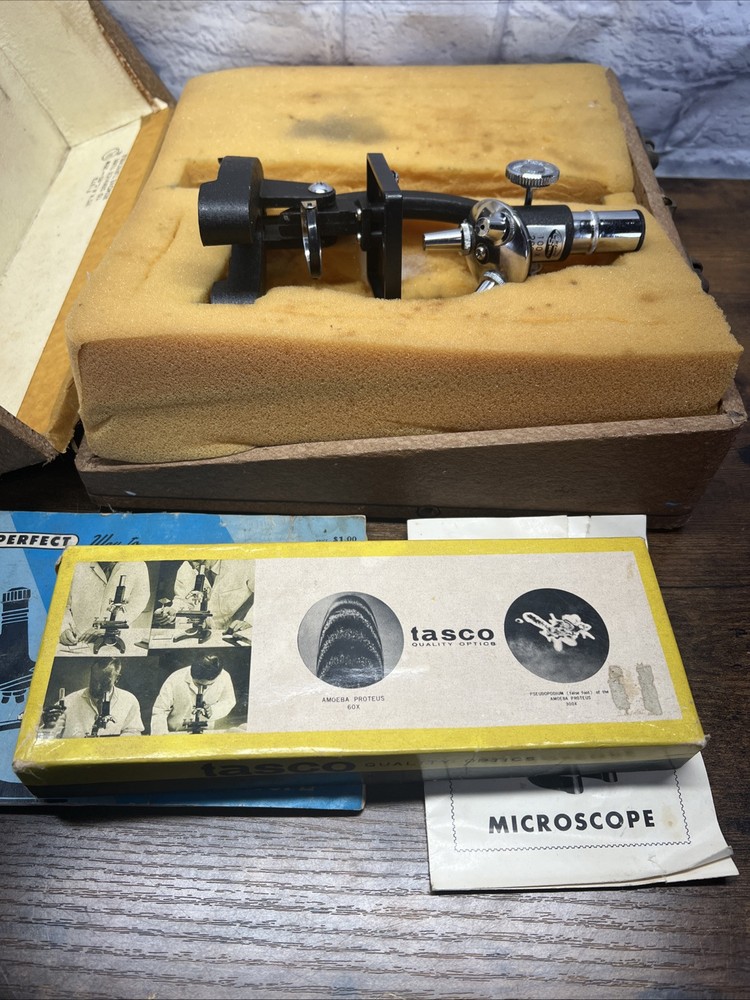 Vintage Creative Science Student School Microscope With Hard Philco Case Tasco