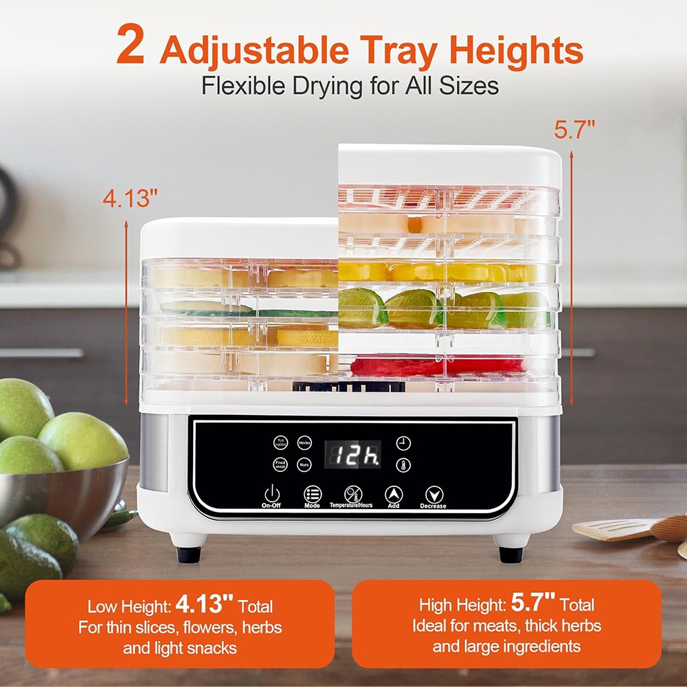 5 Trays Food Dehydrator Machine Digital Adjustable Timer & Temperature for Jerky