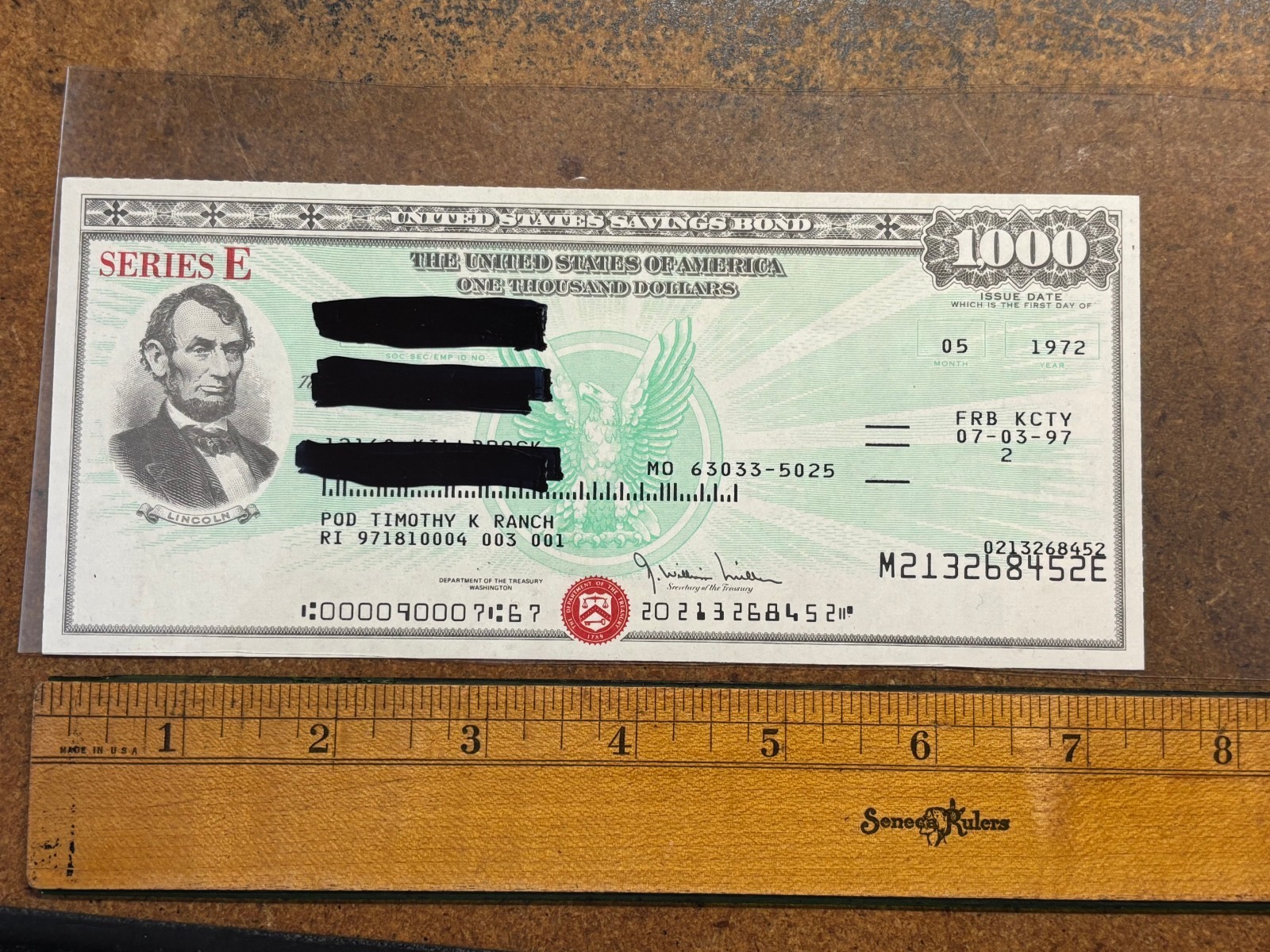 1972 1962 Series E $1000 SAVINGS BOND Abraham Lincoln Kansas City