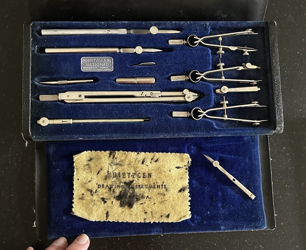Vintage Dietzgen Drafting Instruments Kit Original Flannel Wipe Two Extra Tools
