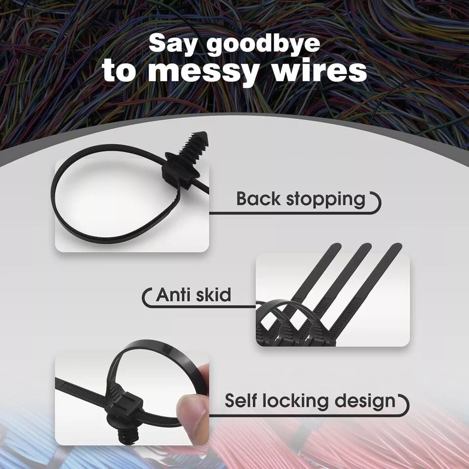 20PCS Push Mount Cable Zip Tie 8.3 x 0.2 inch Self Locking Cable Strap Push
