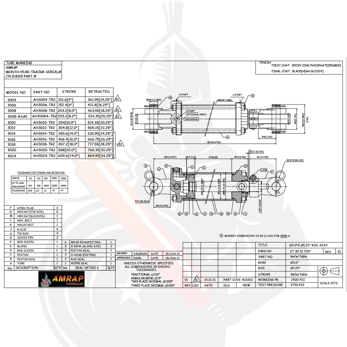 3x14 Hydraulic Cylinder 3" Bore 14" Stroke Double Acting Tie-Rod Cylinder