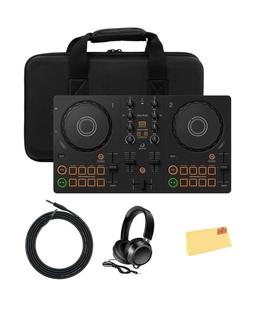 Pioneer DJ AlphaTheta DDJ-FLX2 Compact 2-Channel DJ Controller Bundle with Ca...