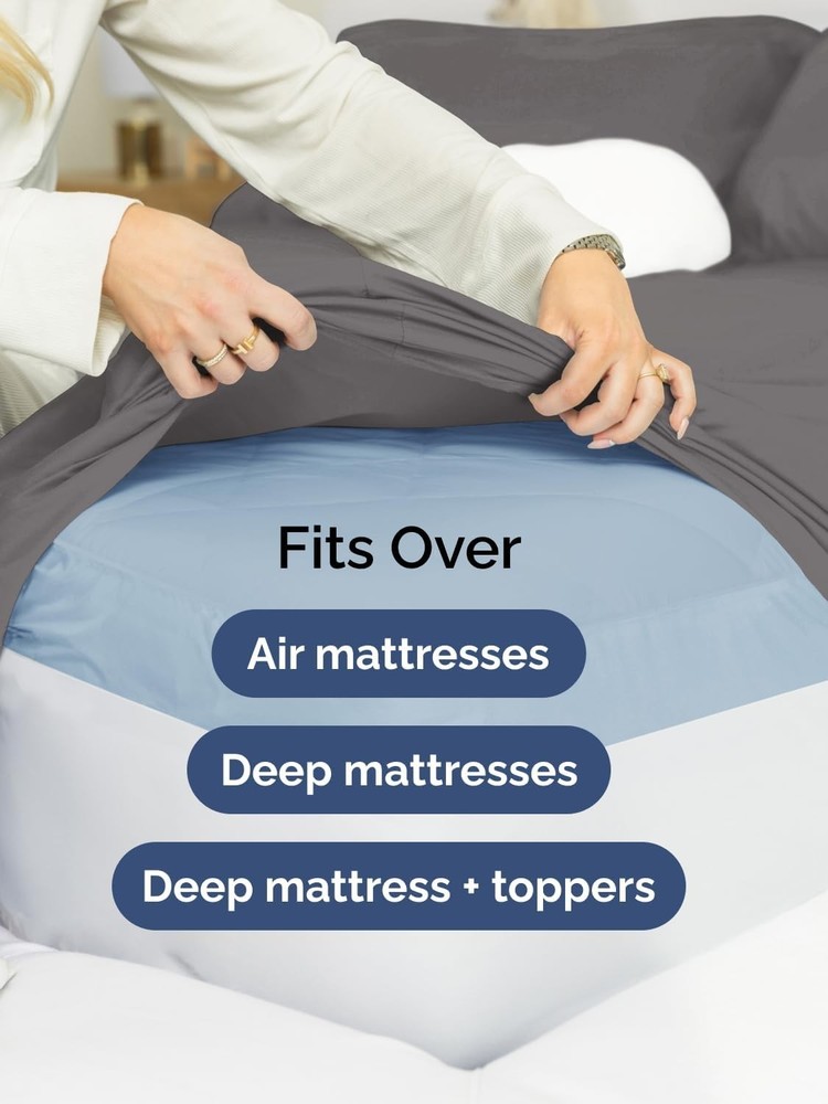 Extra Deep Queen Sheet Set - 6 Piece Luxury Cooling Microfiber Bedding - Grey