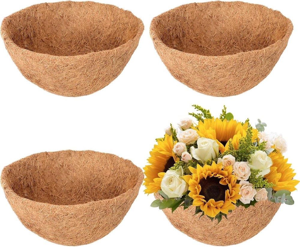 4 Pack 20 Inch Hanging Basket Coco Liners Replacement, 100% Natural Round Coc...