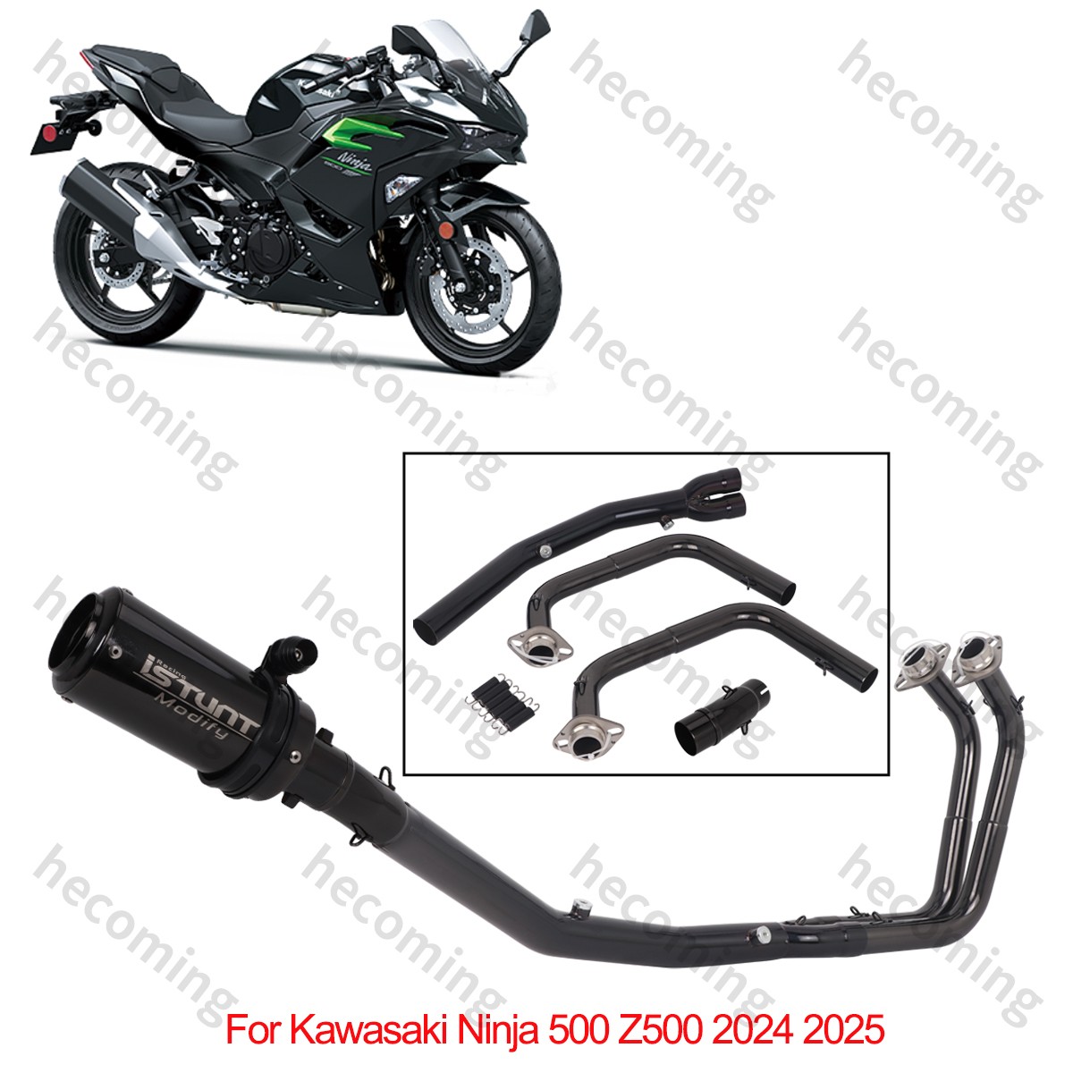 Full Exhaust System Muffler Pipe For Kawasaki Z400 Ninja 500 Z500 2023 2024 2025
