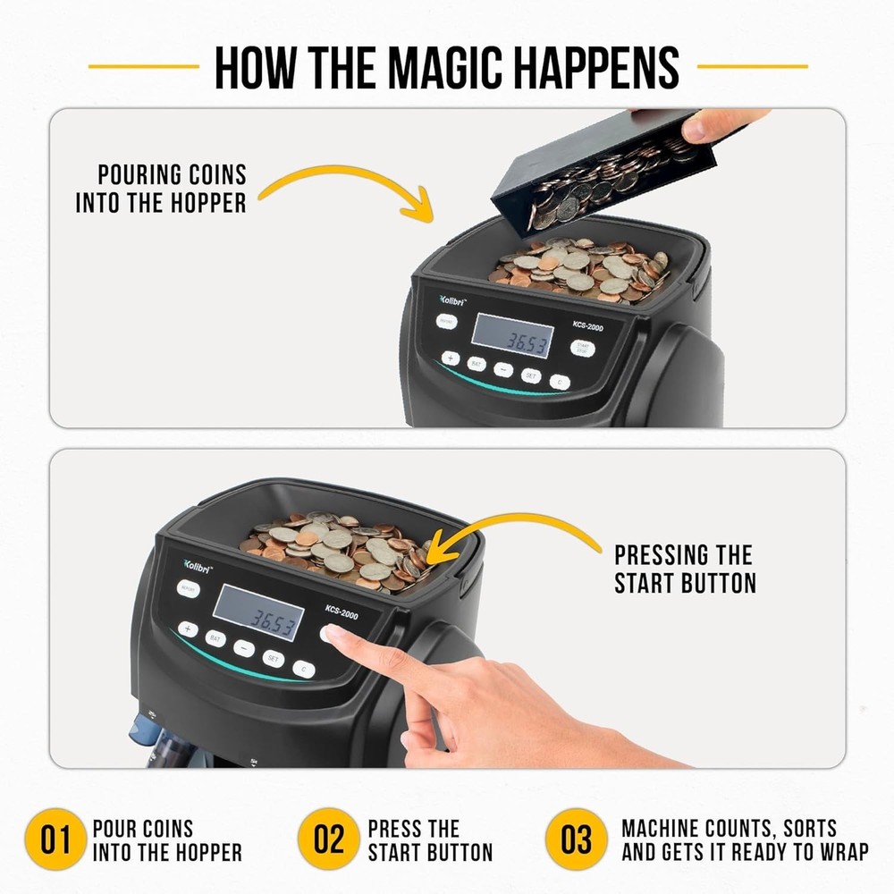 KCS-2000 Professional USD Coin Counter Machine, Coin Sorter, Wrapper/Roller |...