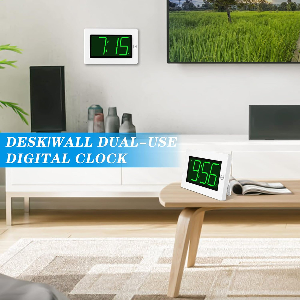 LED Digital Clock, Alarm Clock, Wall Clock, 3" LED Digit Display, Adjustable Bri