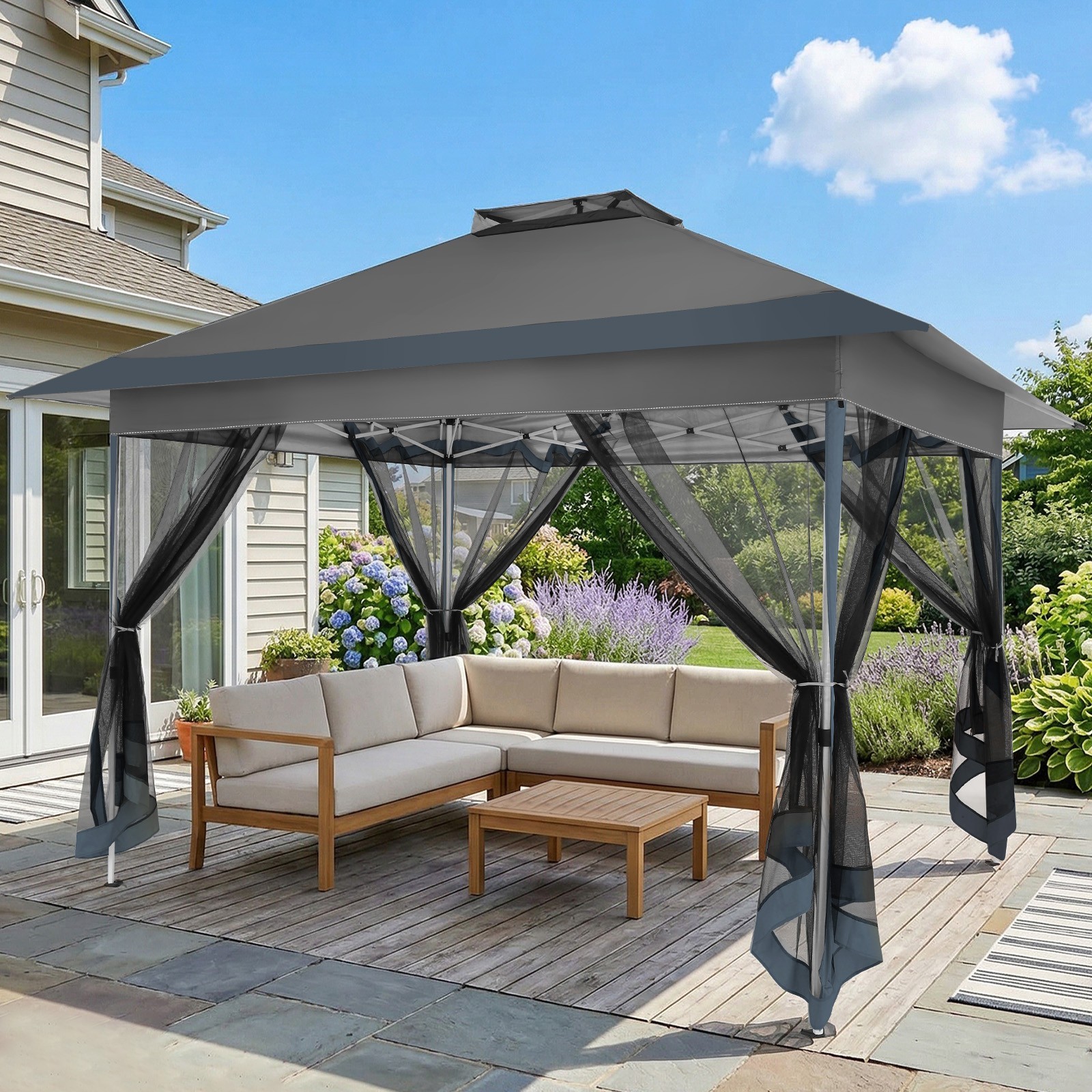 13'x13' Pop up Gazebo Screen Tent Outdoor Garden Patio Canopy with 4 Sandbags
