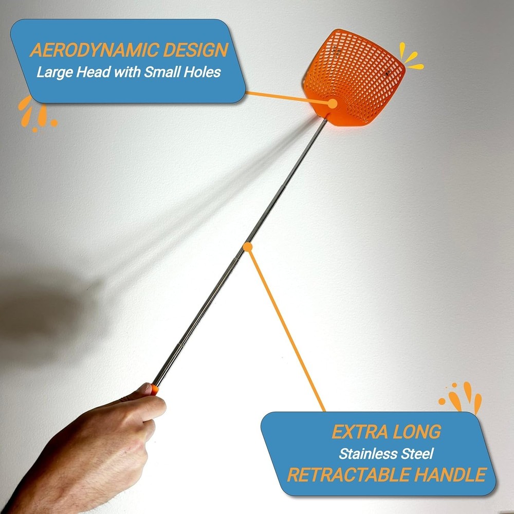 Bug & Fly Swatter – Retractable Extra Long Extendable Handle 6 Pack Fly Swatt...