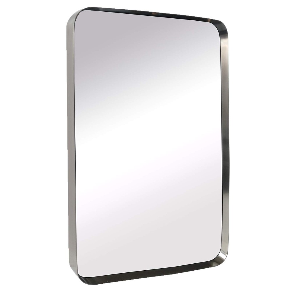 20x30 Brushed Nickel Bathroom Mirror Rounded Rectangle Brushed Silver Vanity ...