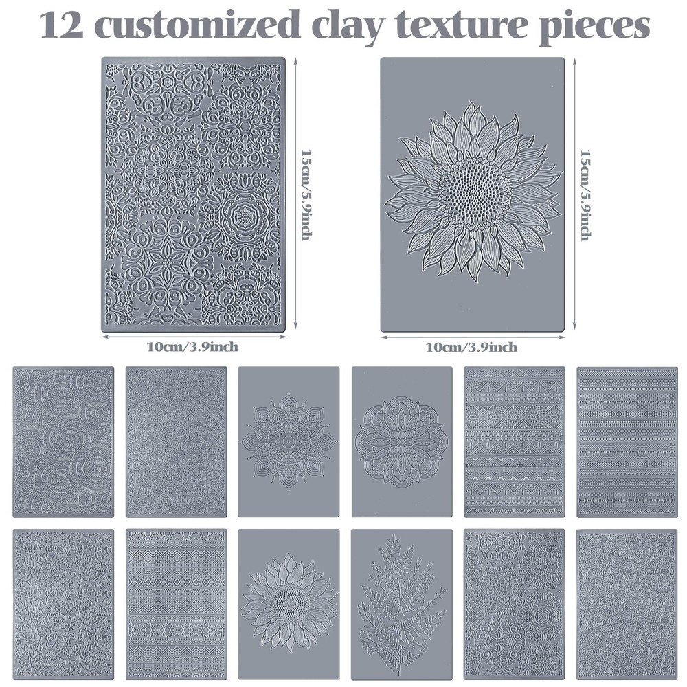 12 Pcs Polymer Clay Texture Sheets Mat Works with Polymer Clay Cutter Embossi...