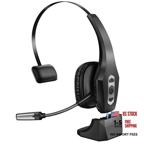 Trucker Bluetooth Headset with Charging Base, Wireless Hands-Free Headset BLACK