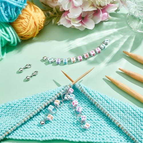 2 Pcs Knitting Row Counter Chains, Cube with Number Acrylic Pendant Row