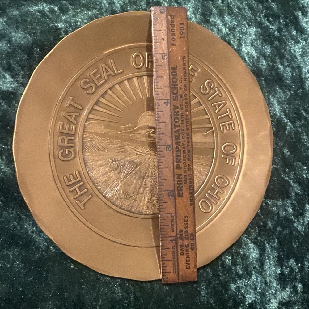 Wendell August Forge Solid Bronze Dish: Great State Seal Ohio 6” Diameter 1995