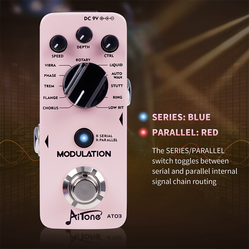 AITONE Multi Modulation Pedal 11 Effects Flanger Tremolo Chorus True Bypass