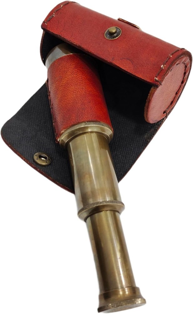 6'' Solid Brass Handheld Spyglass Telescope with Cylindrical Leather Brown...