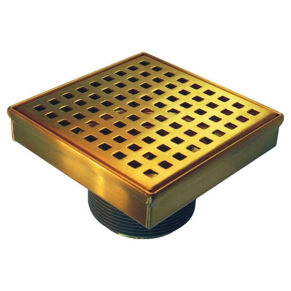 RELN 6x6 in. Brushed Gold Square Shower Drain with Pattern Cover