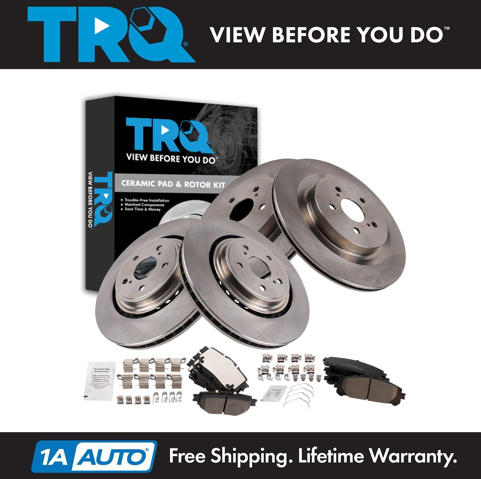 TRQ Front & Rear Brake Pad & Rotor Kit Ceramic Fits 2020-2021 Toyota Highlander