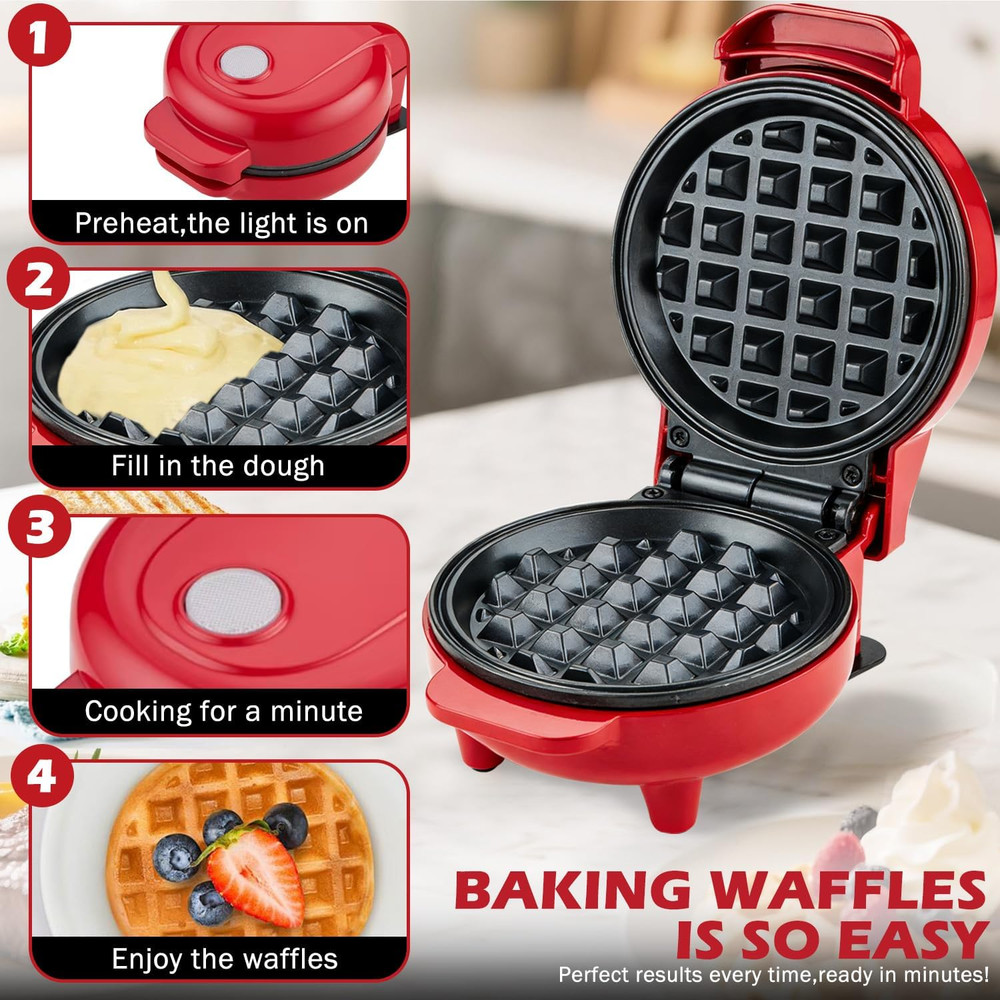 Compact 4-Inch Nonstick Mini Waffle Maker for Breakfast and Chaffles