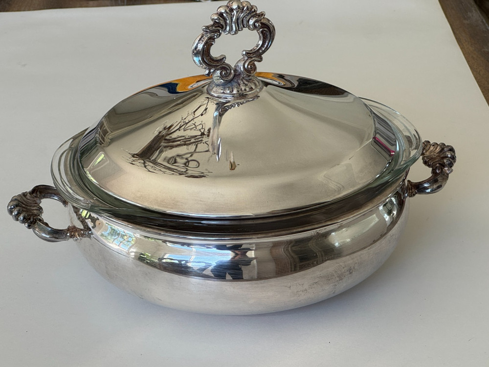 Vintage FB Rogers Silver Co. Silverplate Covered Casserole with Pyrex Insert