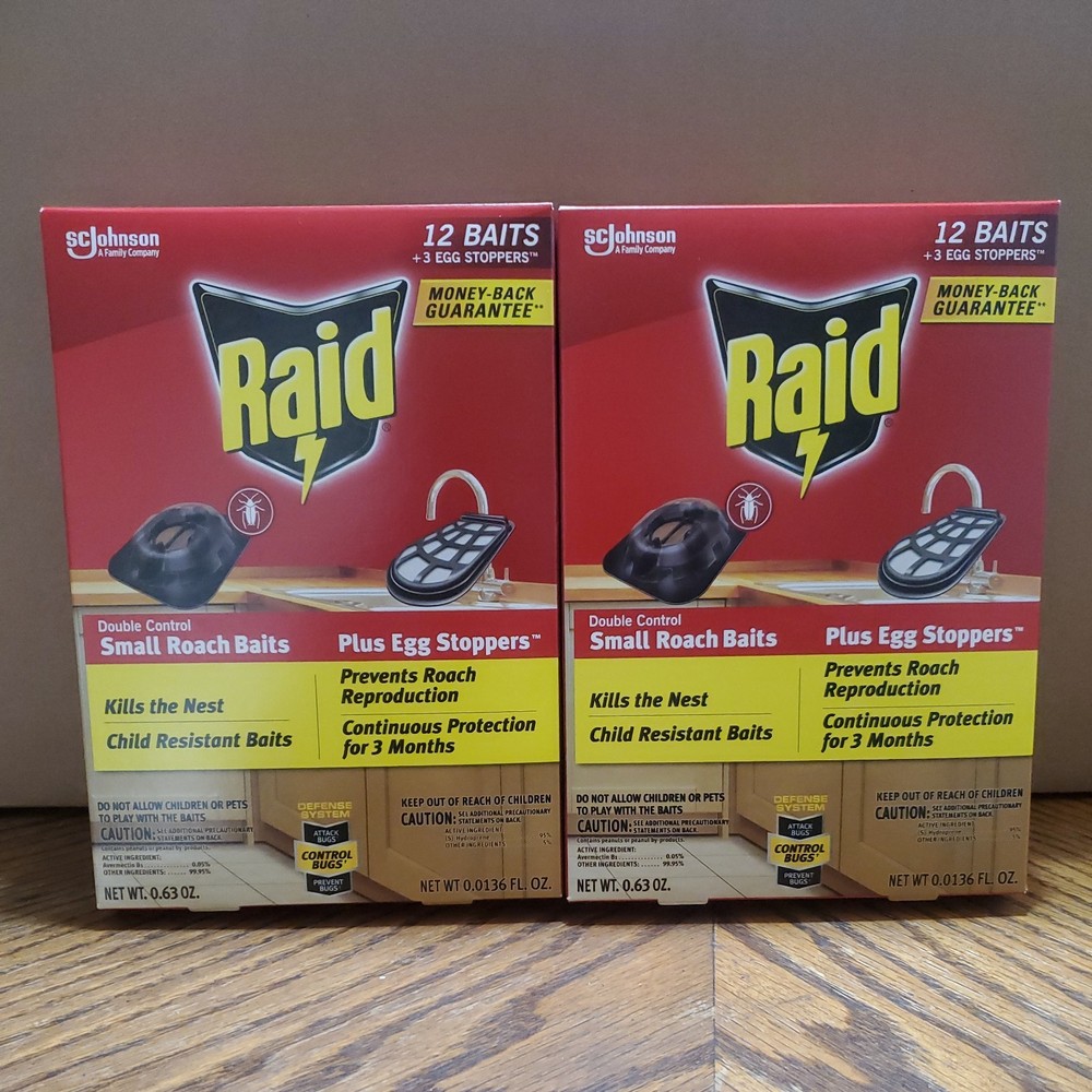 2 Raid Double Control 12-SMALL ROACH BAITS 3  EGG STOPPERS  COCKROACHES