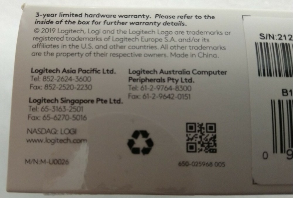 Logitech B100 Black USB Corded Wired Mouse For Computers And Laptops - NEW