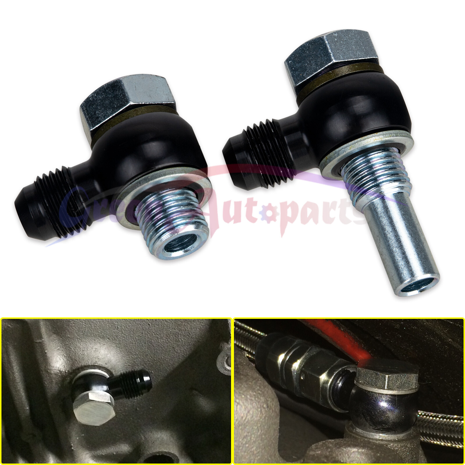 6AN x 1/4NPSM 4L80E GM transmission oil cooler 90° Banjo fittings + Bonded Seals