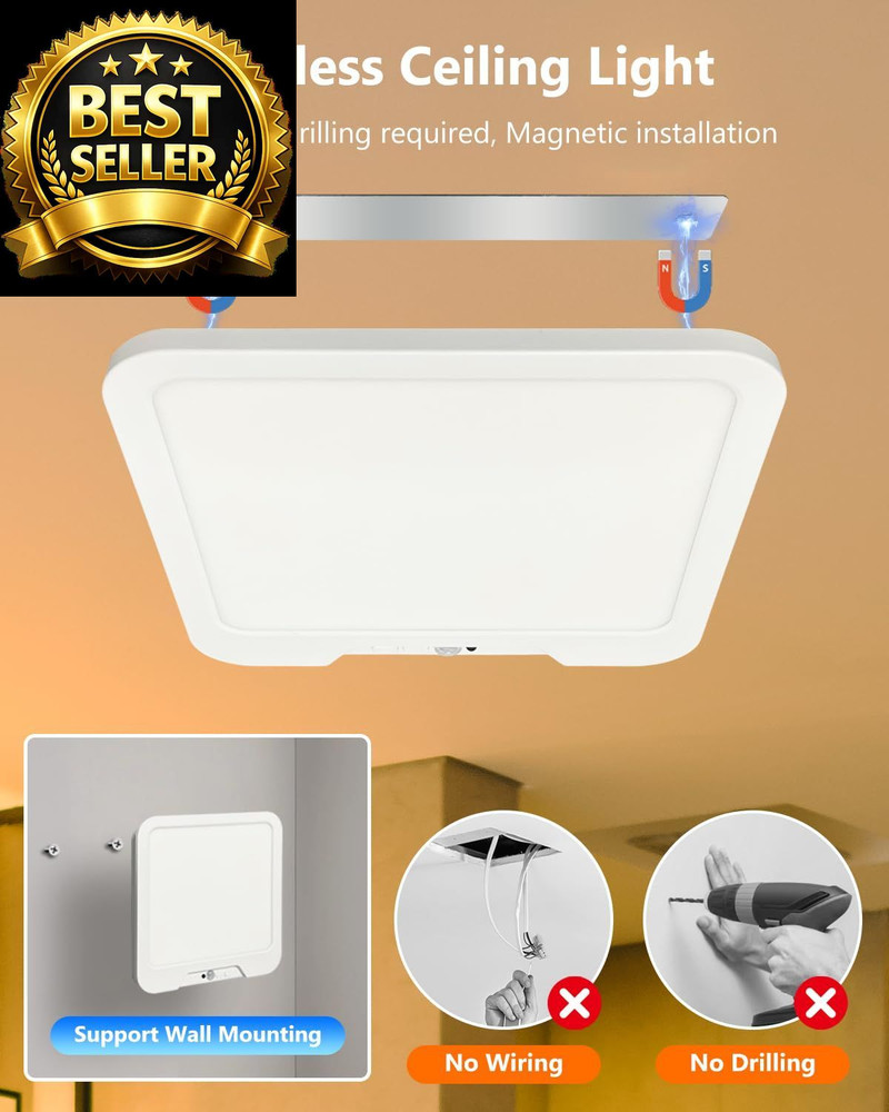 Rechargeable Motion Sensor Ceiling Light with Square-1 Pack, Pack