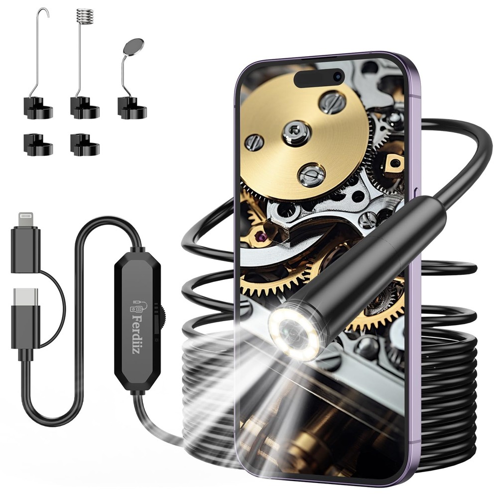 Endoscope Camera with Light, 1920P HD Borescope with 8 Adjustable LED Lights,...