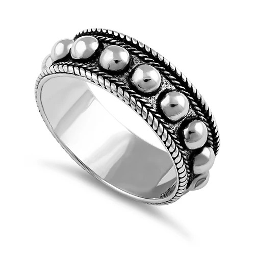 925 Sterling Silver Beaded Bali Design Ring