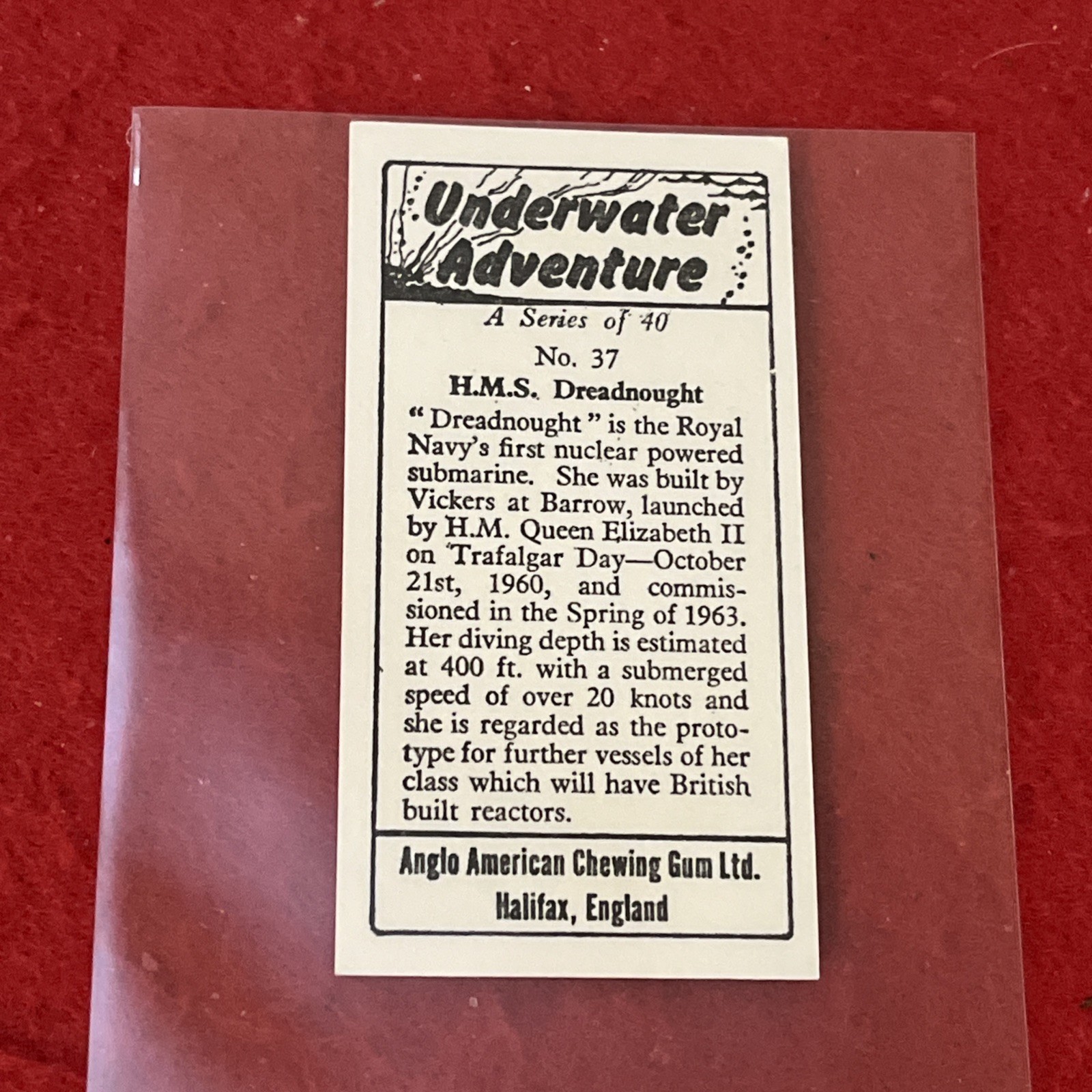 1966 Anglo American Chewing Gum “Underwater Adventure” H.M.S. DREADNOUGHT Cd #37