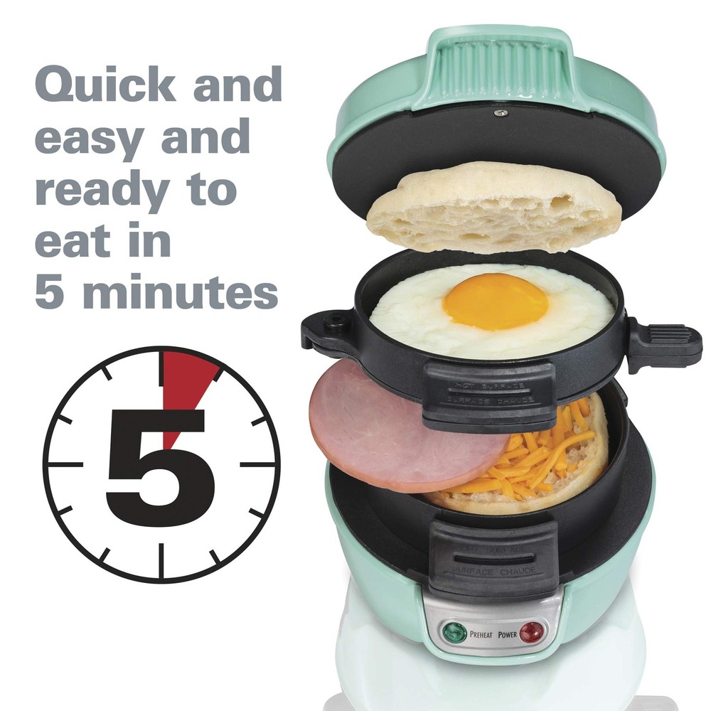 Hamilton Beach Breakfast Sandwich Maker with Egg Cooker Ring Mint 25482