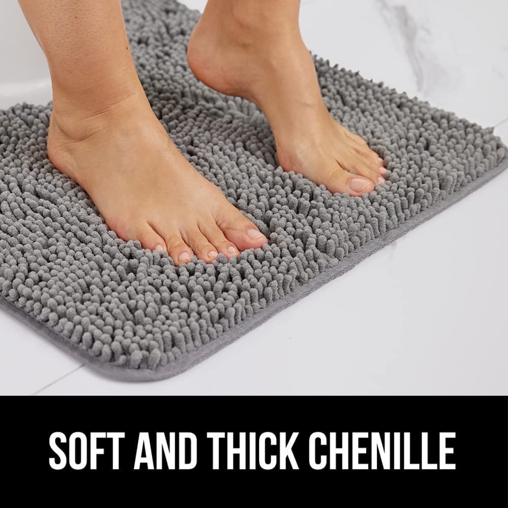 Bath Rug Mat, Thick Soft Absorbent Chenille, Quick Dry Microfiber Mats, Rubber B