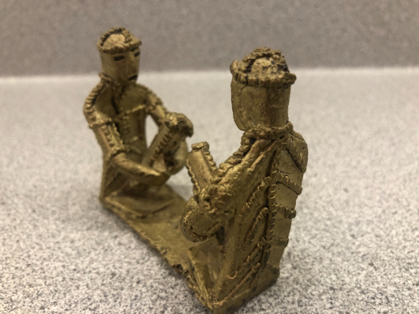 Vintage West African Tribal Folk Art Bronze Sculpture - Two Musicians Sitting