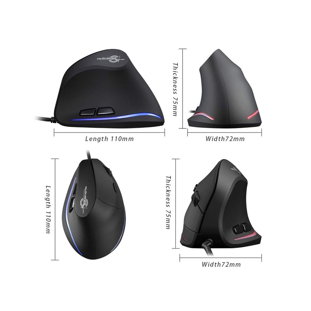 zelotes Vertical Ergonomic Mouse,3200DPI,6 Buttons,LED Illumination,Preventio...