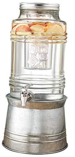Breeze Glass Beverage Dispenser with Base Metal Stand Transforms Bucket, Lid,