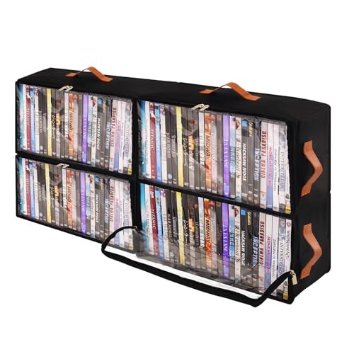 4 Pack DVD Storage Box, Stackable Oxford Fabric DVD Cases Holder with Front