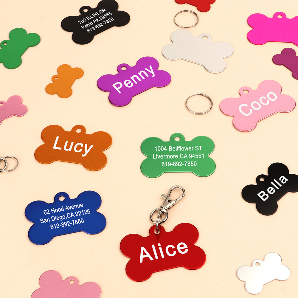 Personalized Pet ID Tags for Dogs Cats Bone Identification Collar Discs Engraved